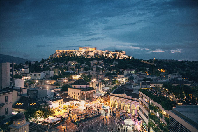 Monastiraki-Platz und Plaka von oben