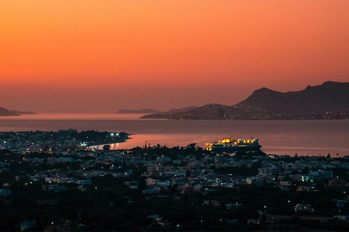 Sonnenuntergang über Kos Stadt